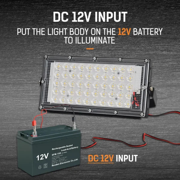 SOLAR LED Flood Light 50Watt for Solar and 12 DC Battery Operated